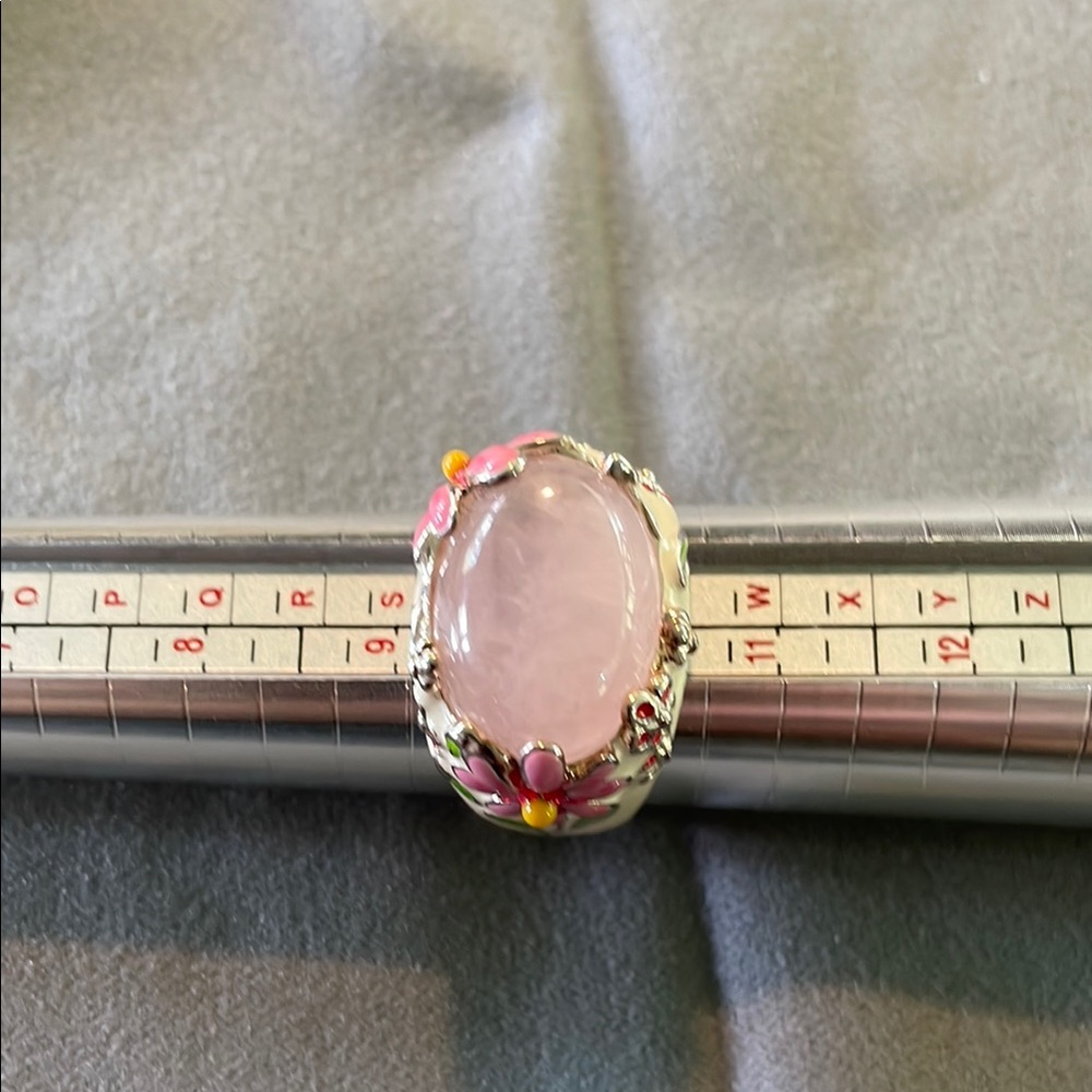 Vintage Pink and Silver Ring with Ornate Design